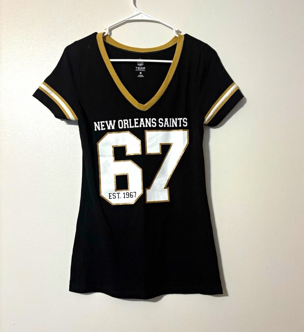 NFL Team Apparel NWOT Orleans Saints Black V-Neck Women’s Shirt, Size S, NFL